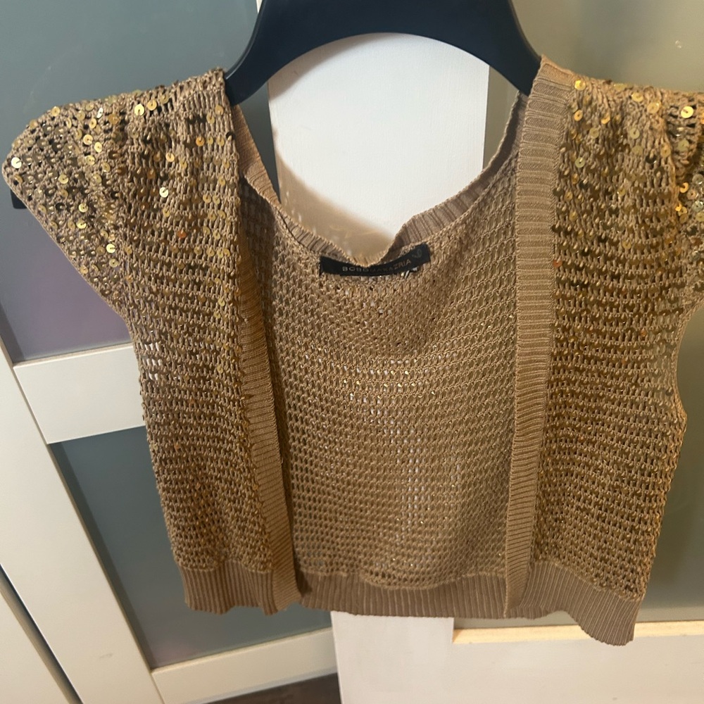 BCBGMaxAzria Tan Open Knit Poncho
